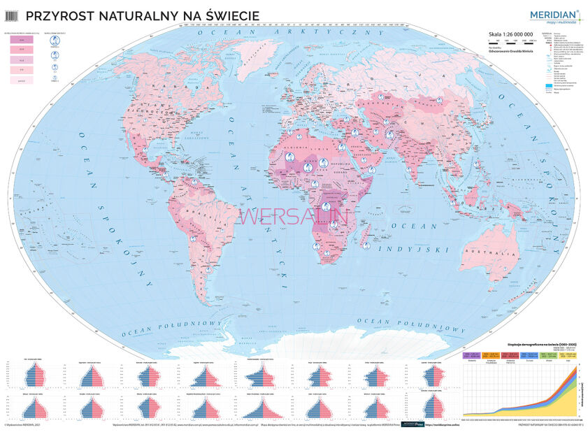 Przyrost naturalny na świecie - mapa ścienna