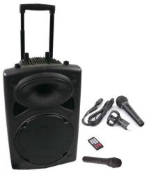 B1 Nagłośnienie przenośne PORT250/500W z dwoma mikrofonami ( bezprzewodowy i przewodowy ), wbudowany odtwarzacz MP3 z czytnikiem USB + czytnik kart SD, Radio FM, możliwość nagrywania.